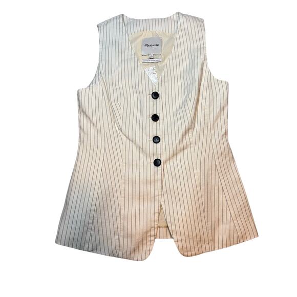 J.Crew Cutaway Pinstripe Linen Blend Vest Ivory Black NWT Size 6 - Picture 6 of 9